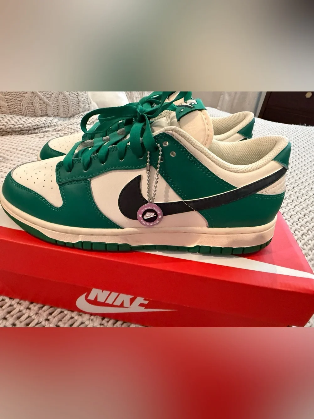 Nike White and Green Dunk-Style Low Tops